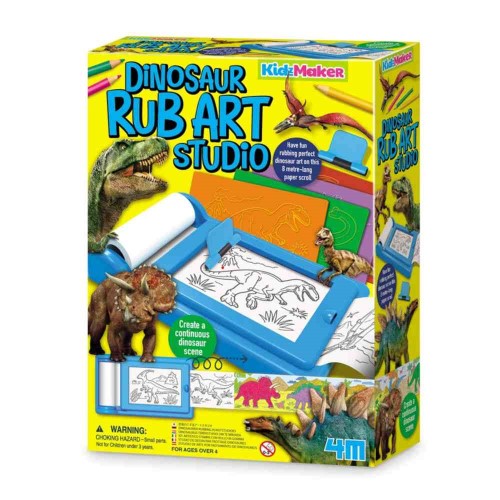 Dinosaur Rub Art Studio kit yellow background trex rub art example