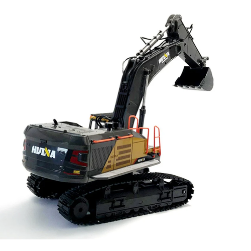 Huina grey and yellow RC excavator side