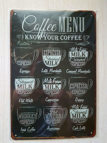 Novelty Coffee Menu Sign Rockabeez Gifts and Toys